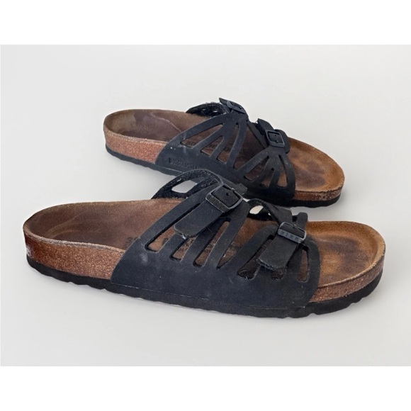 Birkenstock Black Granada Buckle Strappy Sandals Shoes Size 39 - Picture 1 of 10